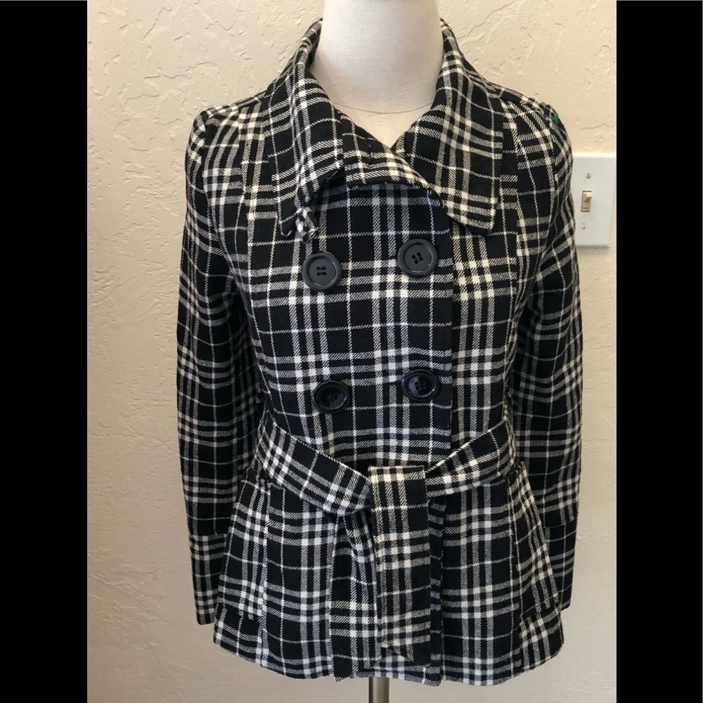 Brownie New York, black white/ houndstooth short coat/double breasted/women’s XS